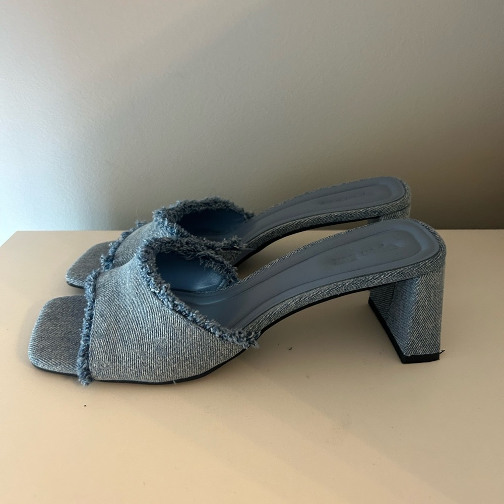 Nordstrom Light Denim Frayed Two-Band Block Heel Mule - Picture 7 of 7